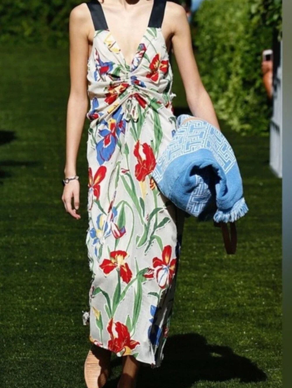 Tory Burch Floral Dress  in Cream with Red & Blue Flowers